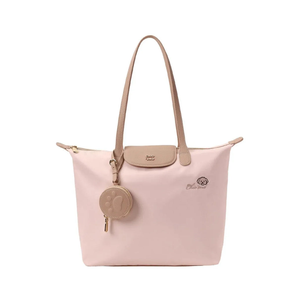 Oxford cloth tote shoulder bag with sandwich pocket in macaron pink colour option