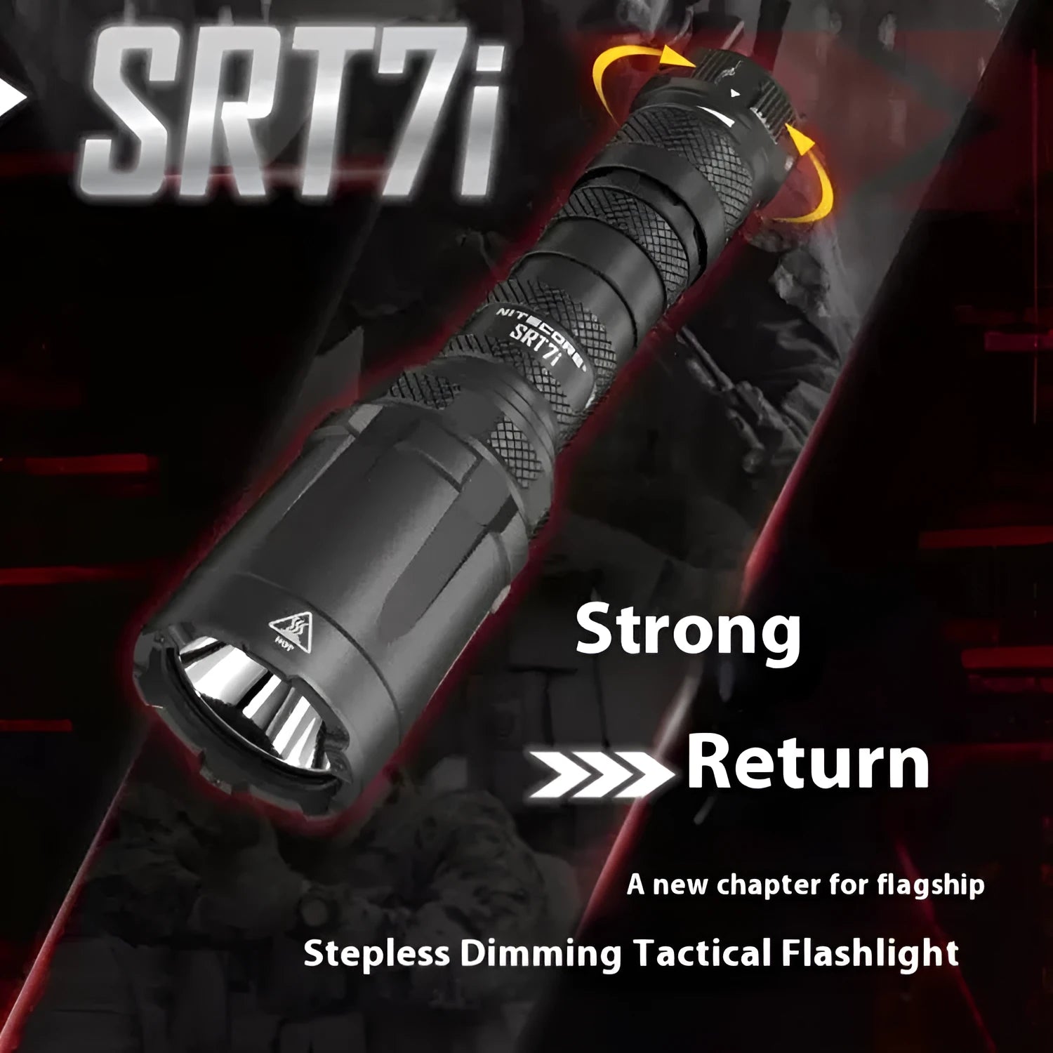SRT7I standard tactical flashlight with magnetic ring and battery in aluminium alloy body
