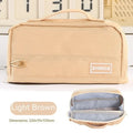 Double-sided woven fabric student pencil bag in light brown, dark coffee, green, or black