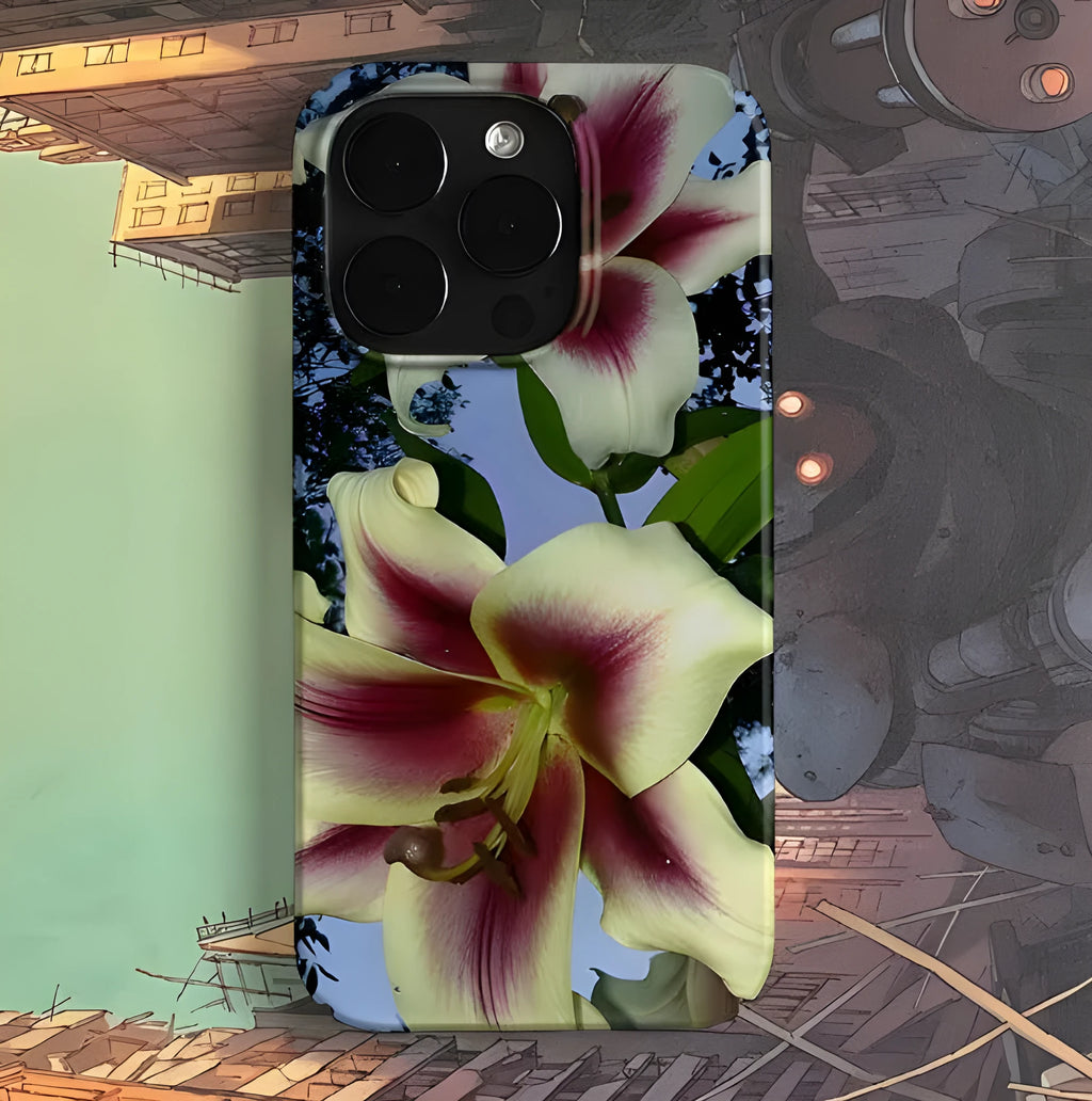 Dark Night Flower retro art iPhone case with big hole camera cutouts available in frosted and glossy finishes