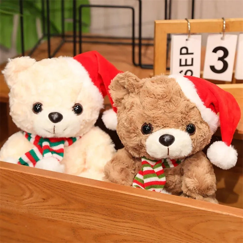 25cm brown plush bear Christmas decoration with net pocket packaging