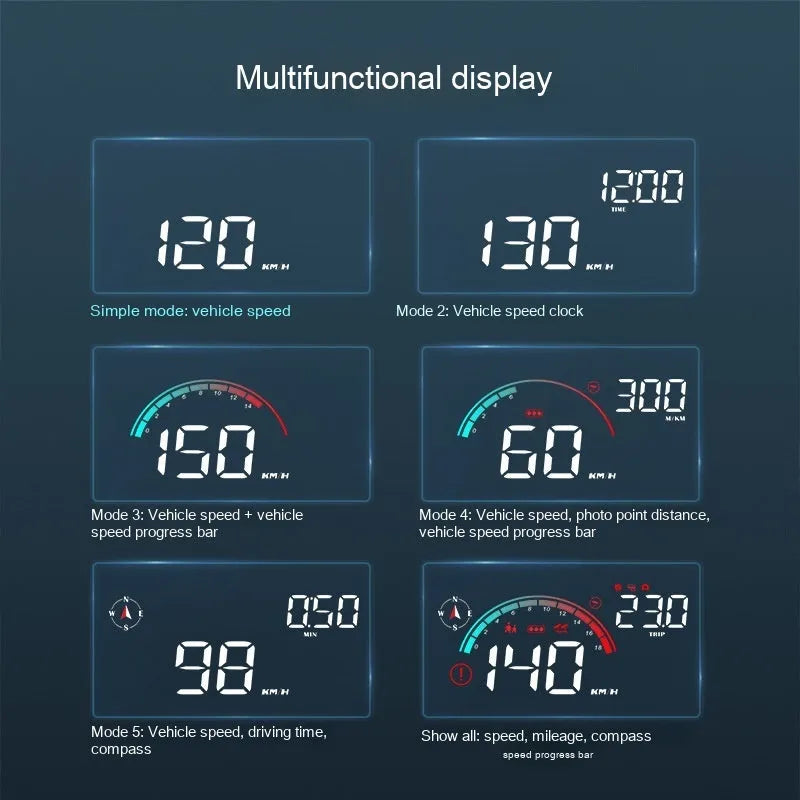 Black head-up display car projector with USB cable for GPS and speed projection