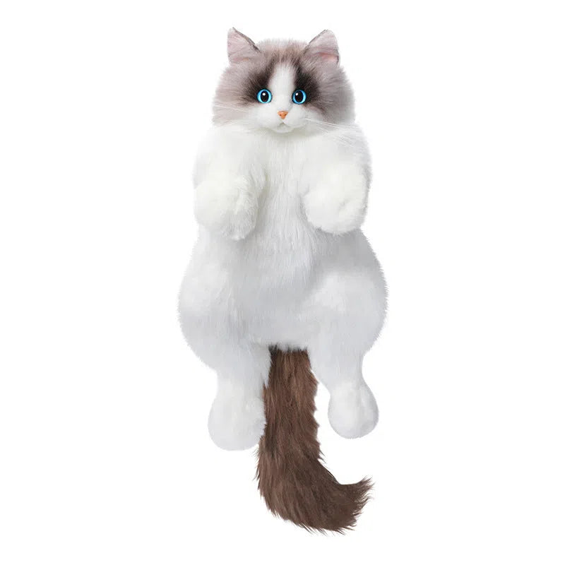 Bicolor ragdoll cat plush backpack for women with gift box, cleaning solution, comb and greeting card