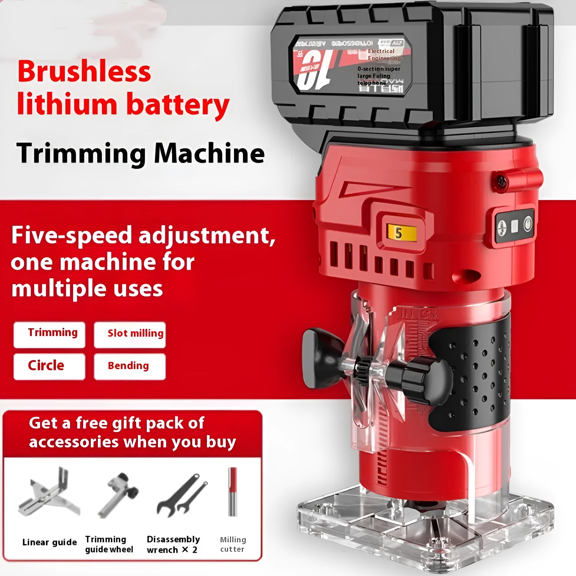 Brushless 21V lithium battery trimmer for woodworking engraving, bare metal model