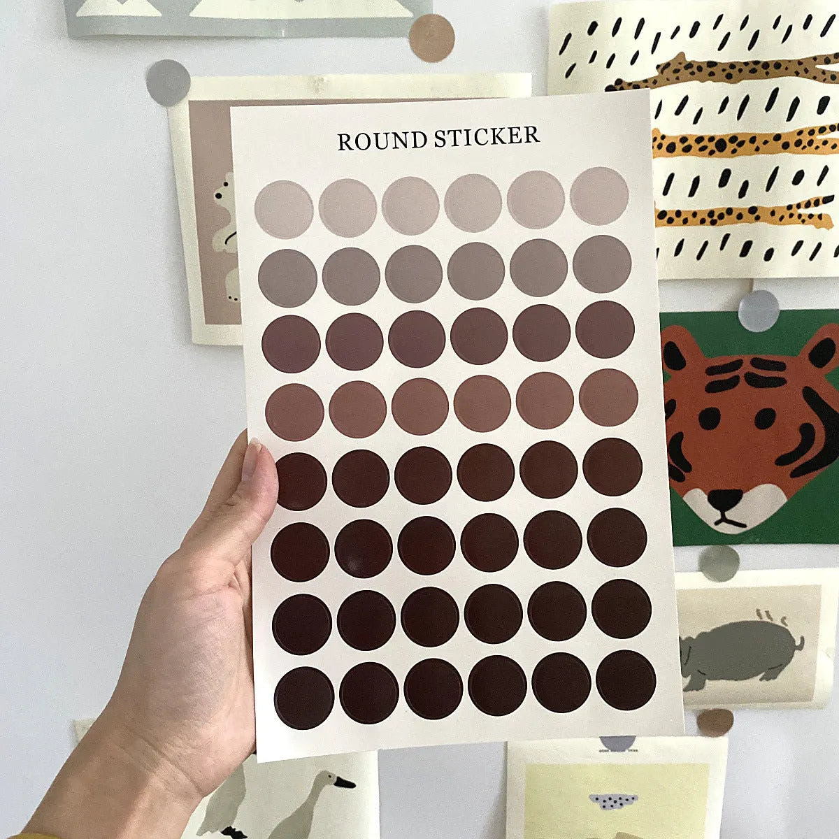 Morandi earth colour polka dot sticker sheet with 48 individual 2cm circular stickers