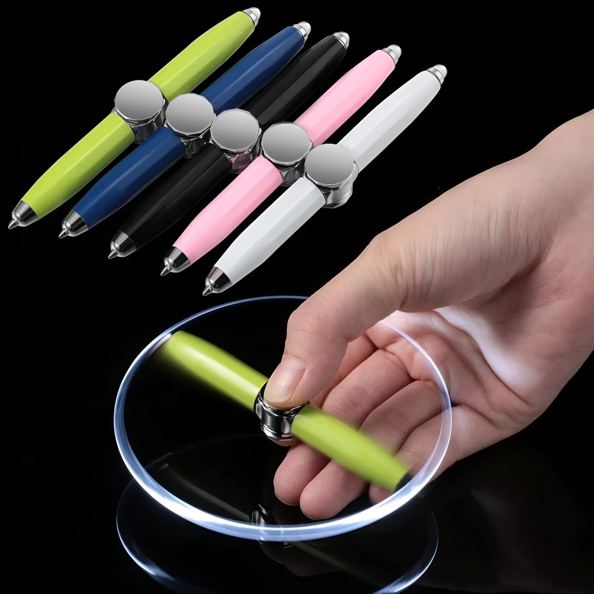 Metal gyro ballpoint pen with spinning mechanism and coloured ink refill options