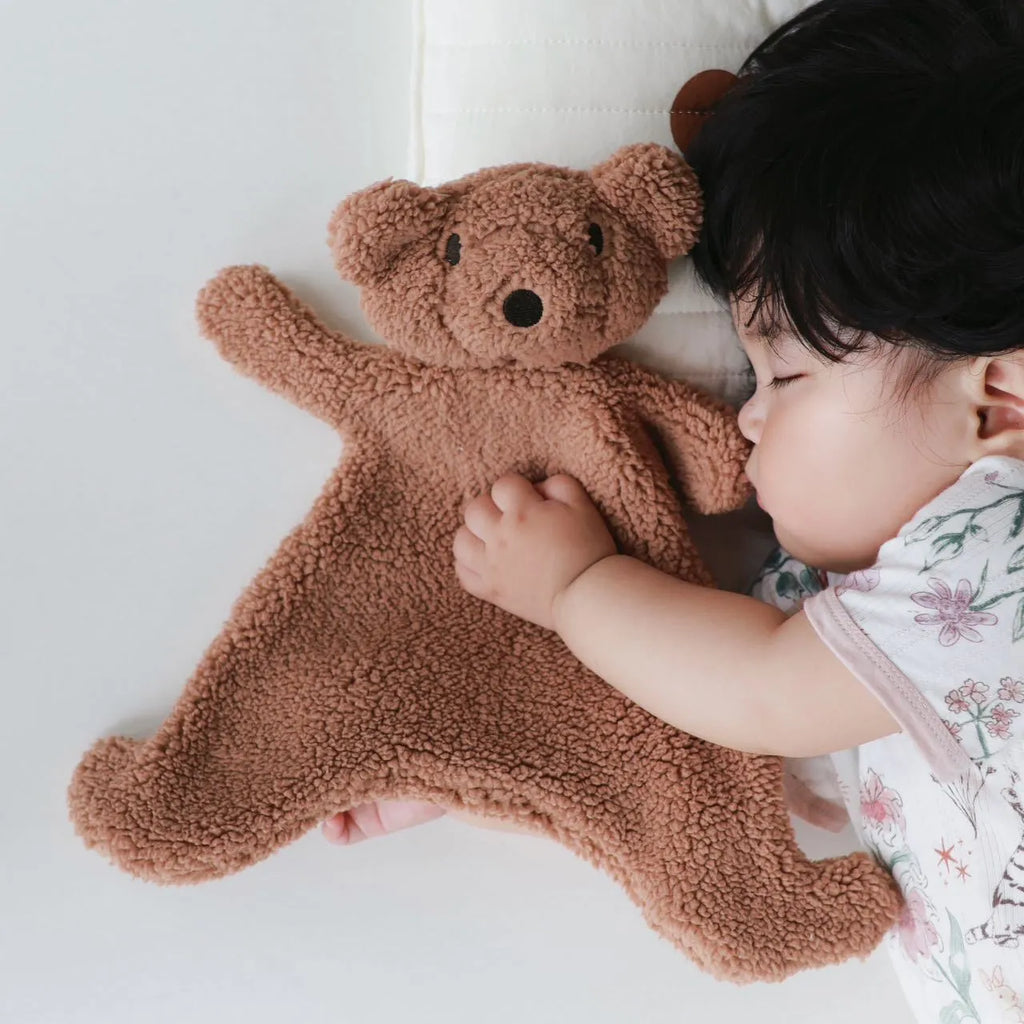 Beige sheep velvet plush sleeping bear doll for infants 30x29.5cm
