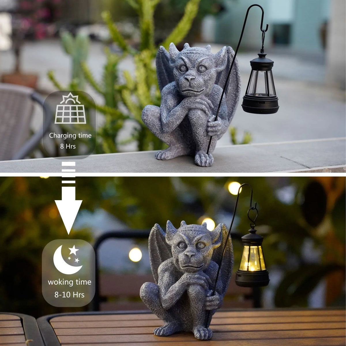 Solar garden light stone statue ghost resin ornament 17cm x 13cm x 21cm American style