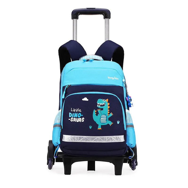 Red detachable trolley backpack for elementary school students with wheels and Oxford cloth construction