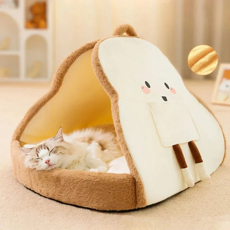 Green enclosed cat tent bed with removable blanket, shown in a large size for scale.