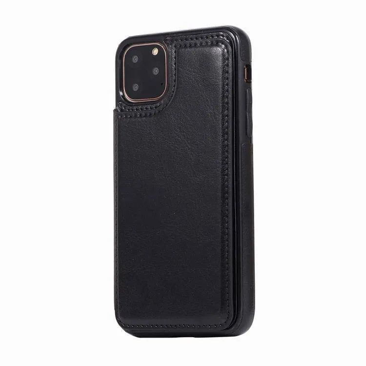Crazy horse pattern leather double buckle bracket holster phone case for iPhone 13 in multiple colours