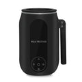 Black automatic electric milk frother with 450ml capacity, 304 steel liner, and touch control for hot and cold frothing