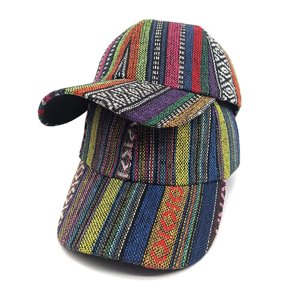 Women's bohemian-style baseball cap with dome crown in a solid colour, made from polyester fabric.