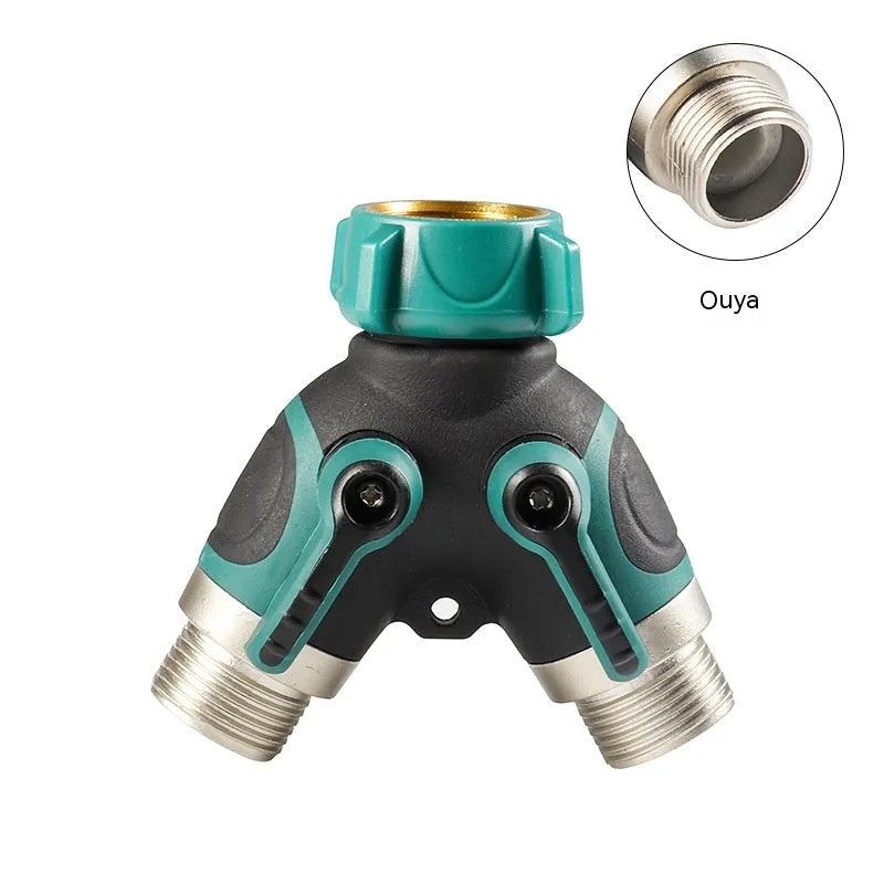 Zinc alloy garden ball valve water splitter with 6-point double pass diverter
