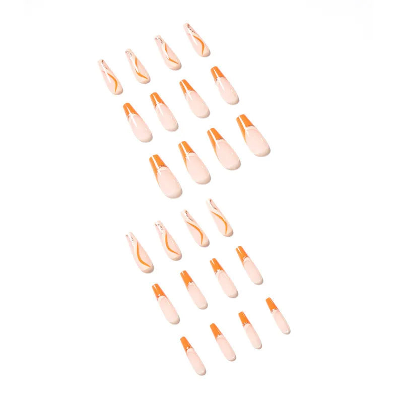 French wave nail art fake nails set 24 pieces with glue in colour JP1456