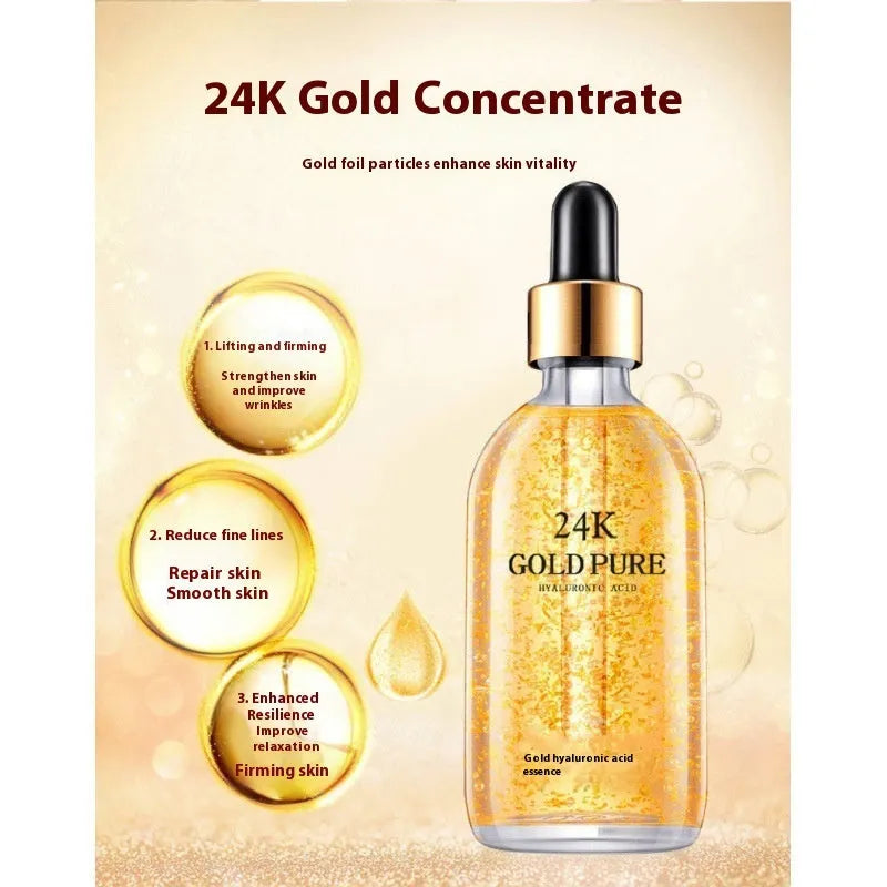 24K gold facial essence bottle with hyaluronic acid and ginseng for neutral and combination skin