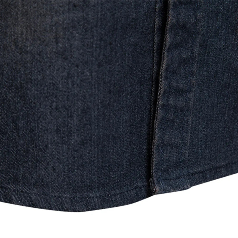 Men's slim fit long-sleeved denim shirt in cotton, shown in a solid colour.