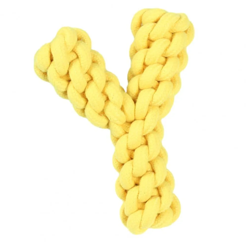 Blue Y-shaped cotton rope dog toy for large breeds measuring 18cm long