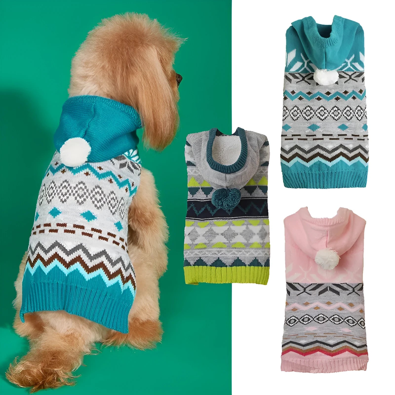 Diamond pattern pet sweater for dogs and cats in acrylic knit fabric