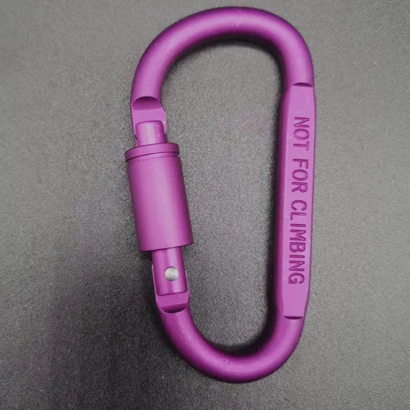 Flat 8 cm D-shaped aluminium locking carabiner in a selection of colours.
