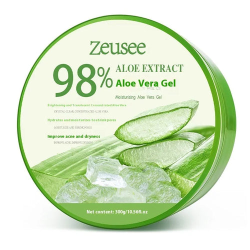 300g tub of aloe vera gel for facial skincare with a small application spoon.