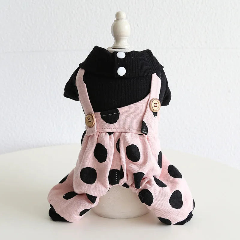 Lapel shoulder strap couple dog clothes in four-legged and skirt styles for small to medium dogs
