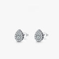 Women's silver water drop ear studs with diamond treatment on 925 sterling silver