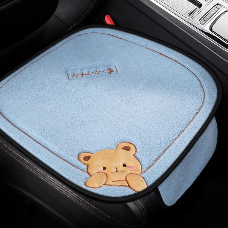 Trendy bear style car cushion three-piece set with square cushion and lumbar support in wool cotton winter filler