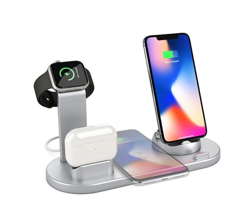 Desktop stand three-in-one wireless charger for phone, watch, and earbuds in black