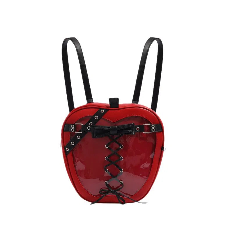 Red heart-shaped PU shoulder bag with stitched seams and single strap