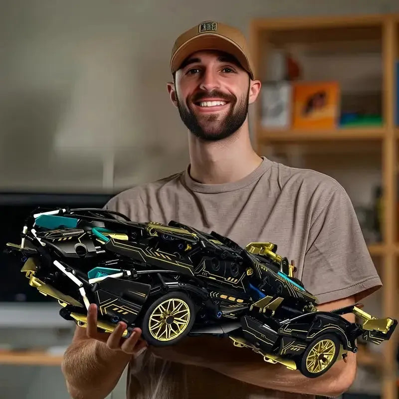Remote control building blocks sports car racing toy made of ABS plastic with flash lights in colour box packaging