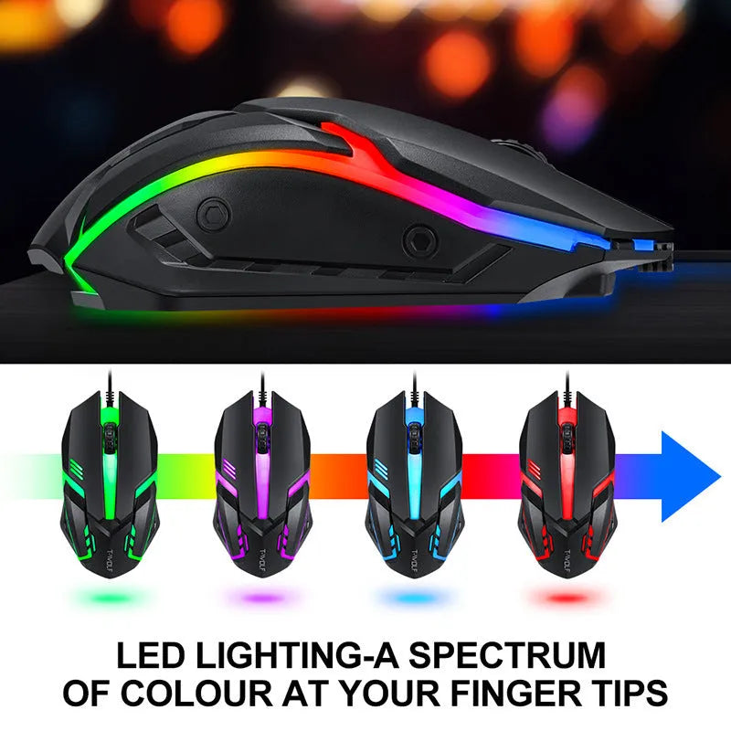 Thunder Wolf T800 gaming keyboard mouse headset combo set with mouse pad on desktop