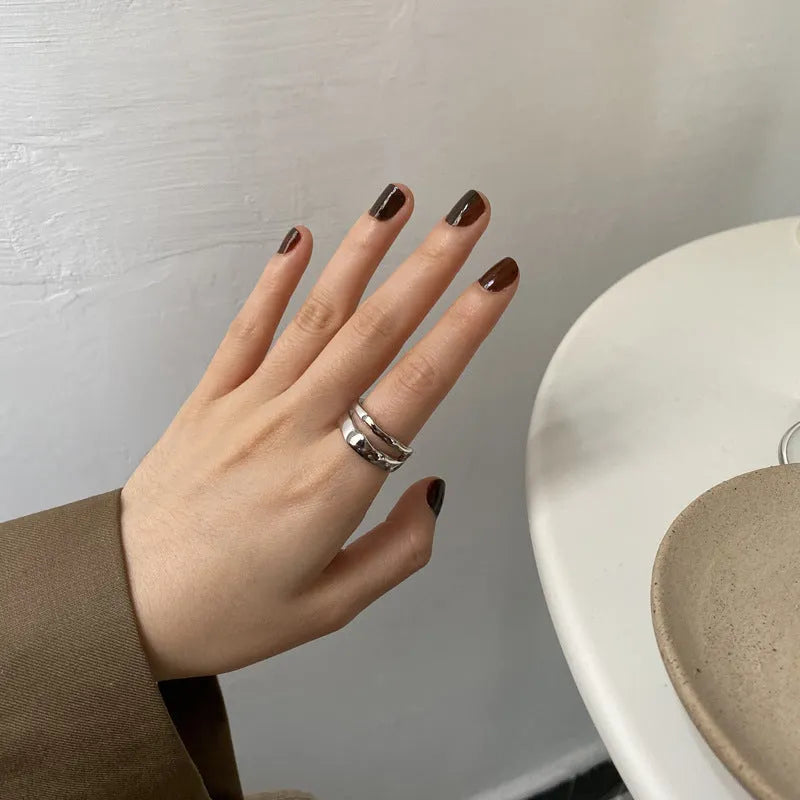 Silver plated dual layer open end ring for women, adjustable fit, shown in J484 silver or gold
