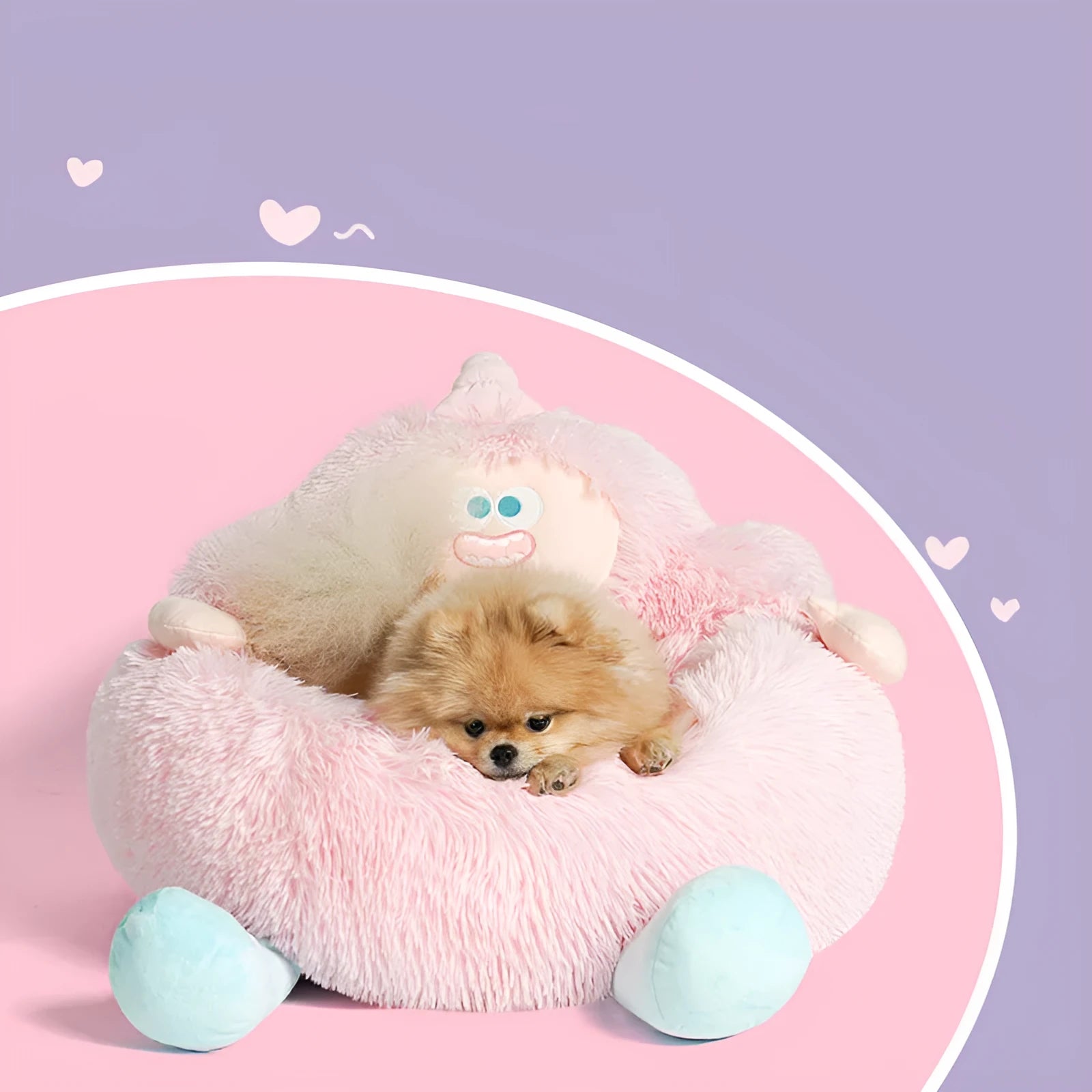 Grey raised-rim plush pet nest bed for a dog, showing thick sides and soft interior.