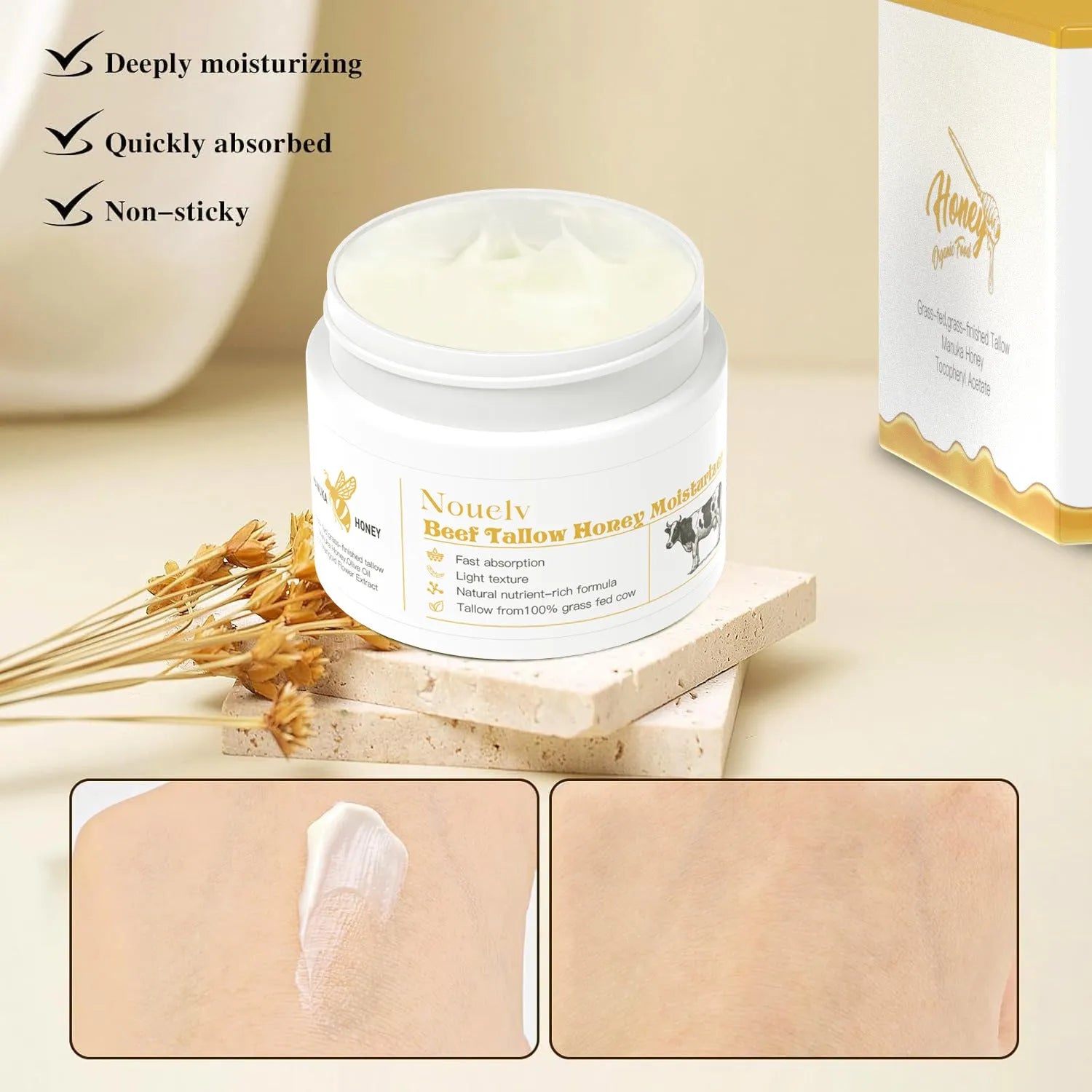 50g jar of cow tallow and honey moisturising cream for dry and combination skin