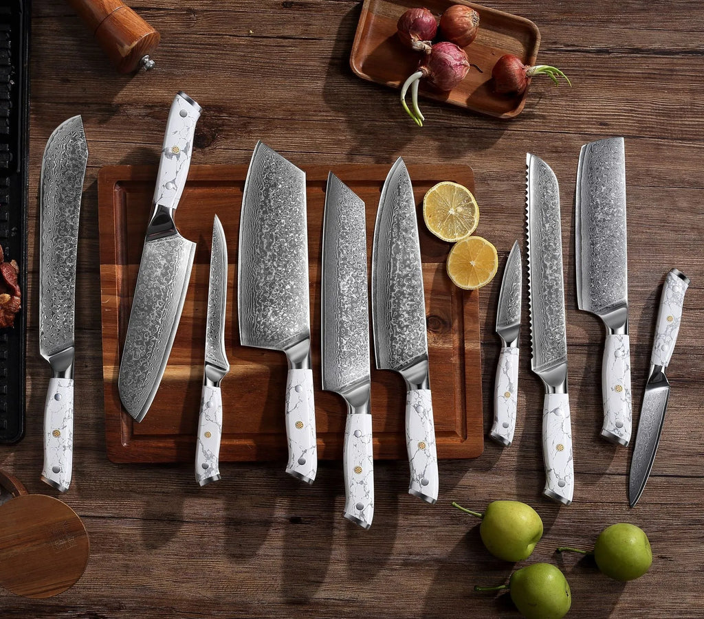 Damascus pattern VG10 steel chef knife with 21cm blade and modern handle