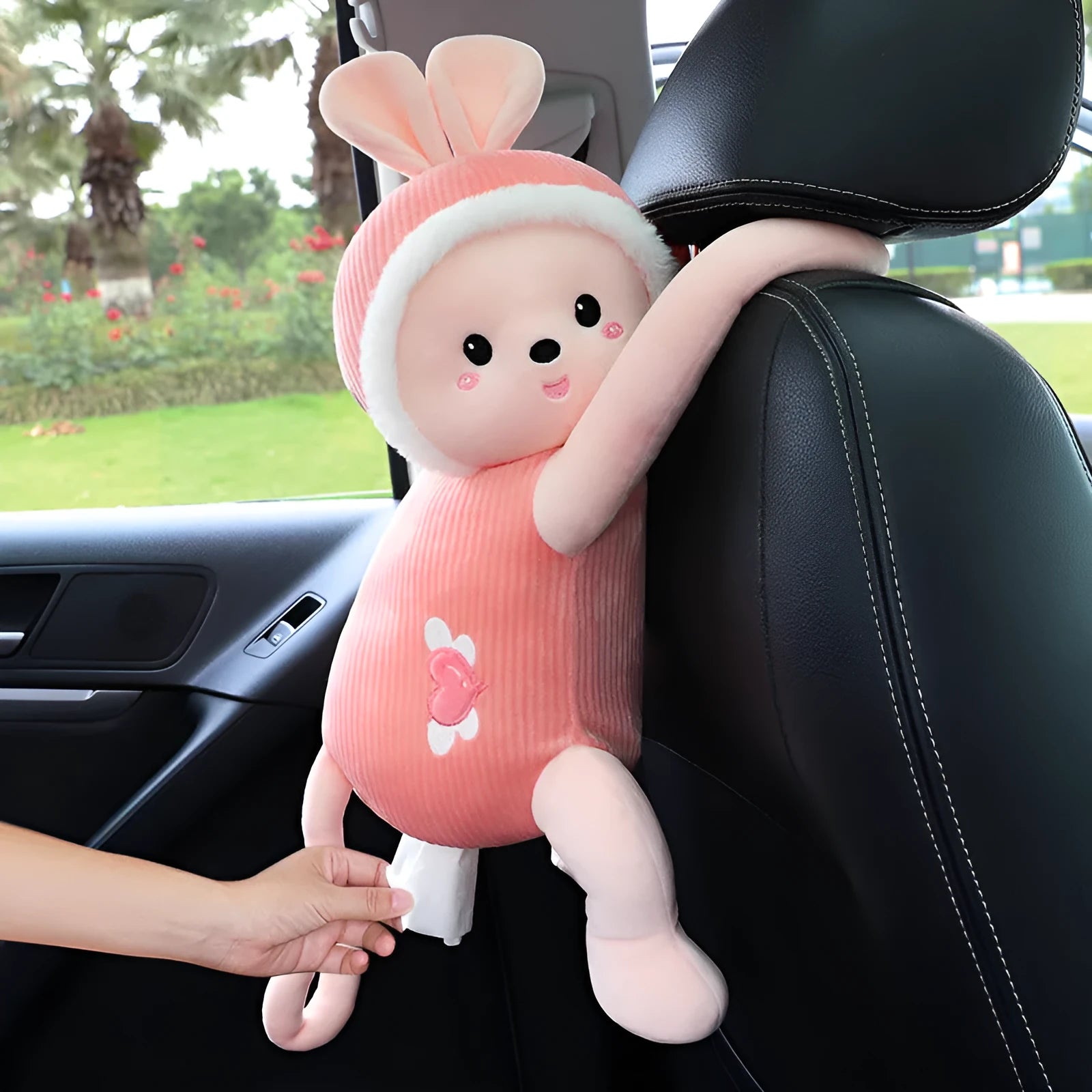 Plush car seat back-mounted tissue box holder with animal design