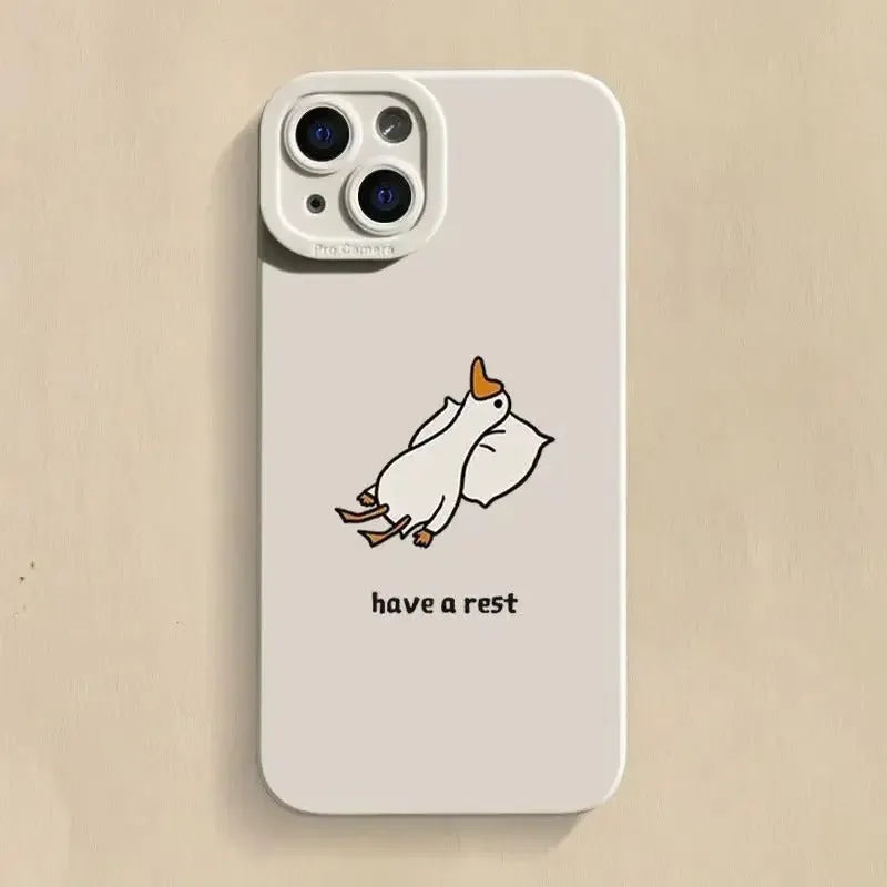 Creative cartoon duck design silicone phone case for Apple iPhone in black, white, or blue colours