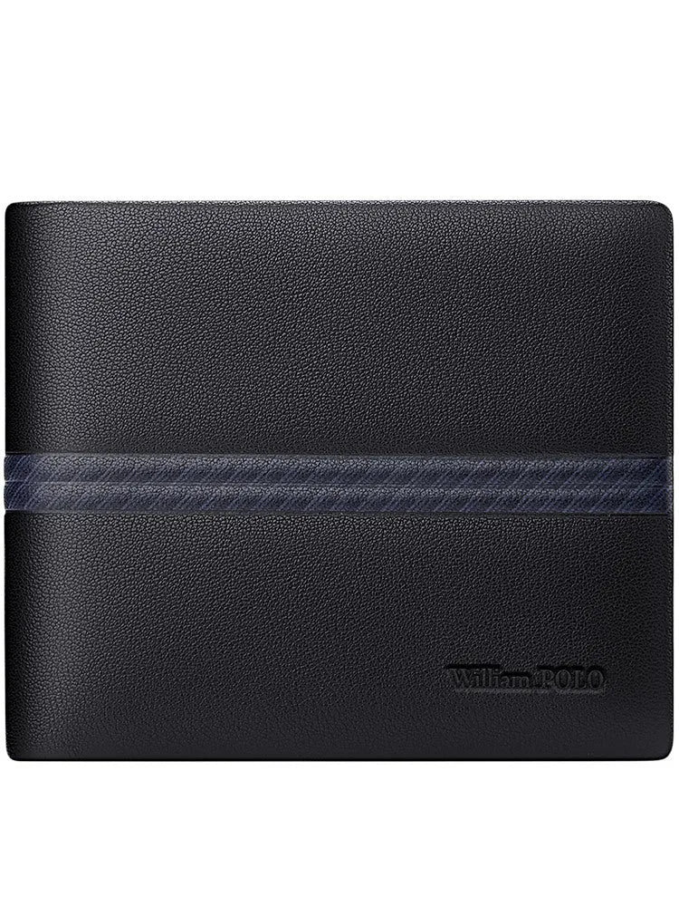 Men's cowhide leather wallet with letter pattern and anti-theft card slots in gift box