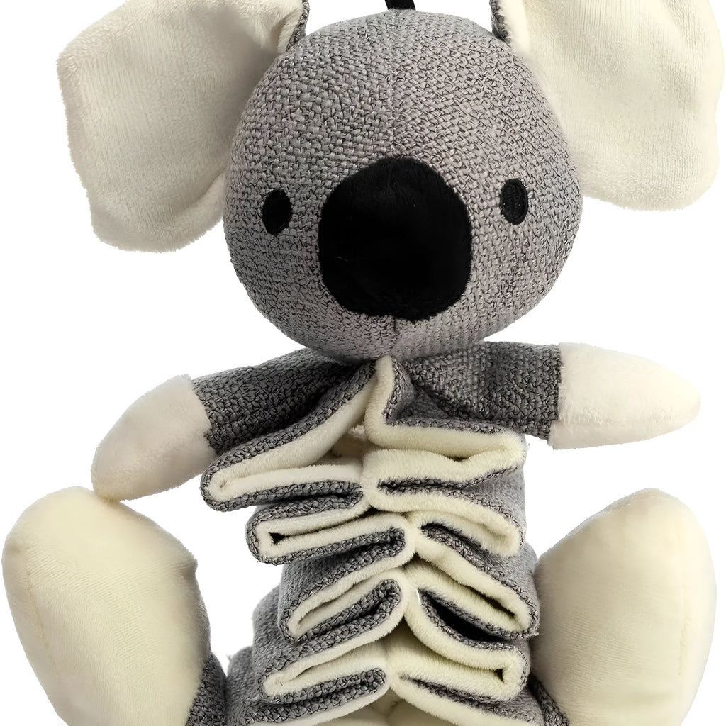 Hollypet grey koala plush dog chew toy with crinkle paper, measuring 30cm long.