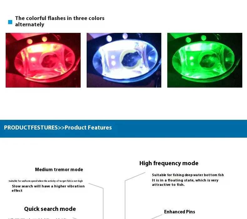 Metal Vib electronic fishing lure with luminous body in blue and red colour options
