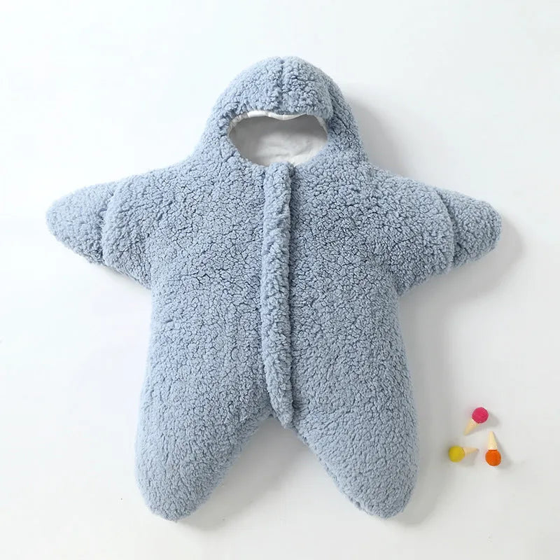 Cashmere and cotton baby sleeping bag with hood and zipper closure for winter newborn warmth