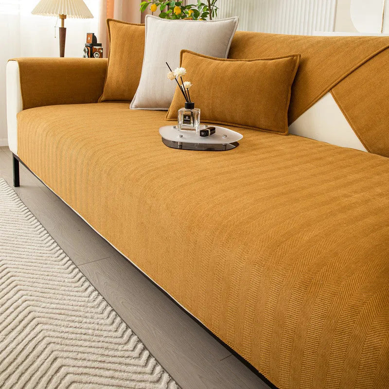 Thickened chenille sofa cover cloth towel in solid army green, beige, or haze blue, sizes 70x70cm to 110x240cm