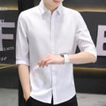 Men's slim-fit half-sleeve shirt in linen and silk blend available in multiple colours.