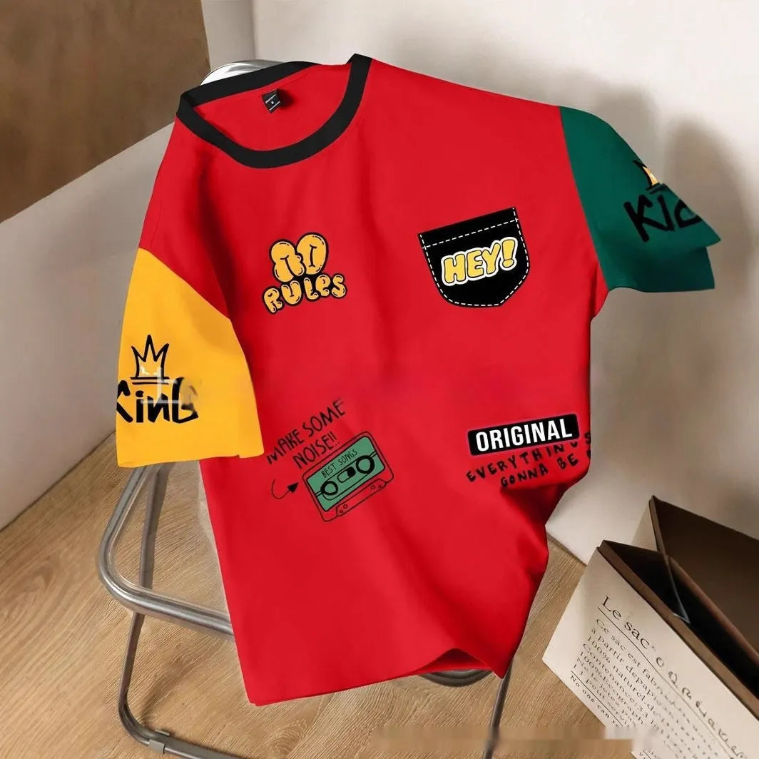 Men's loose-fit casual T-shirt with a printed design on the front, shown in a trendy colour option.