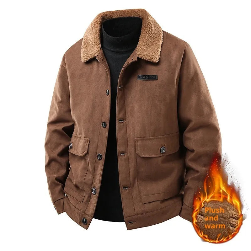 Men's winter coat in solid colour, cotton padded polyester jacket available in dark gray, black, and brown, sizes M to 5XL