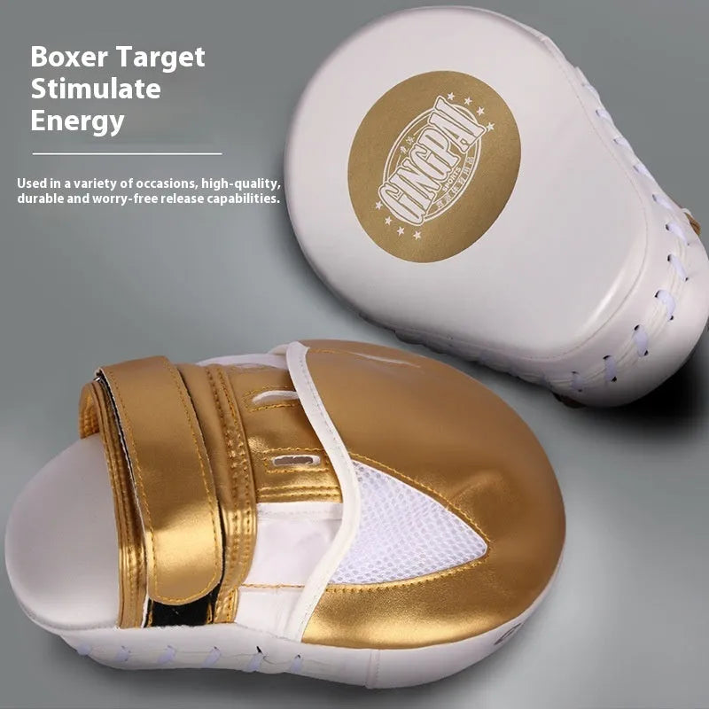 Vertical gold and green PU leather sanda baffle target for home boxer training.