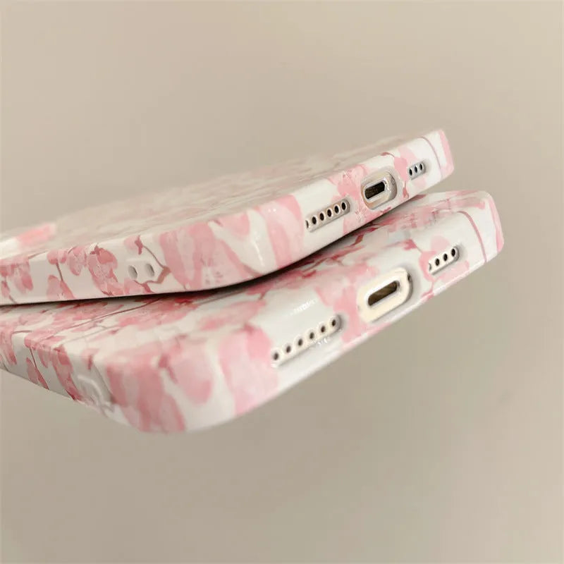 Pink cherry blossom silicone back cover phone case for iPhone 13, 12, 11 Pro Max, XR, XS Max