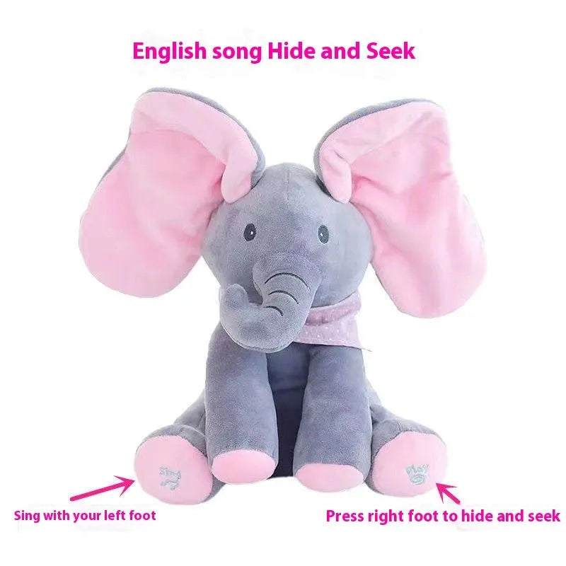 Children's singing plush elephant toy in blue or pink with music and sound, English battery version.