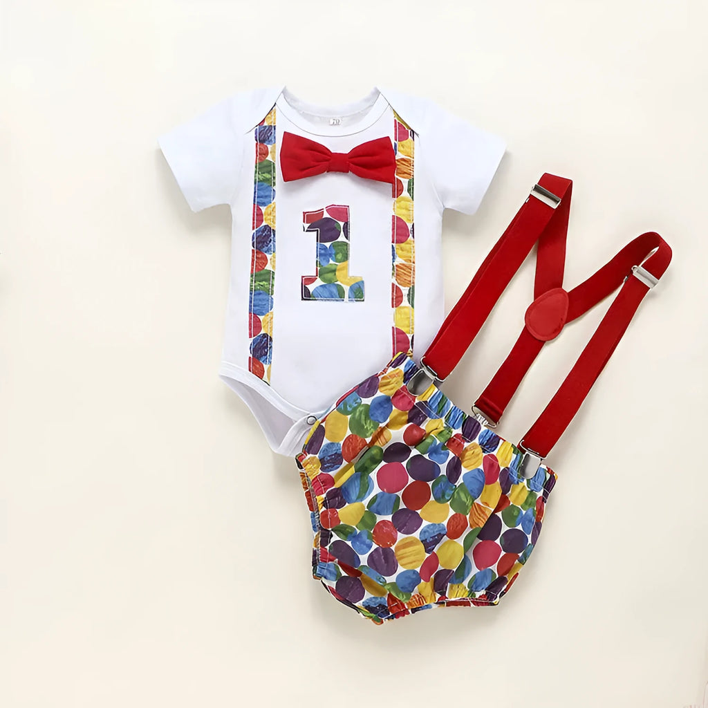 Cotton baby romper summer playsuit with shorts length in dinosaur blue, green or polka dot patterns